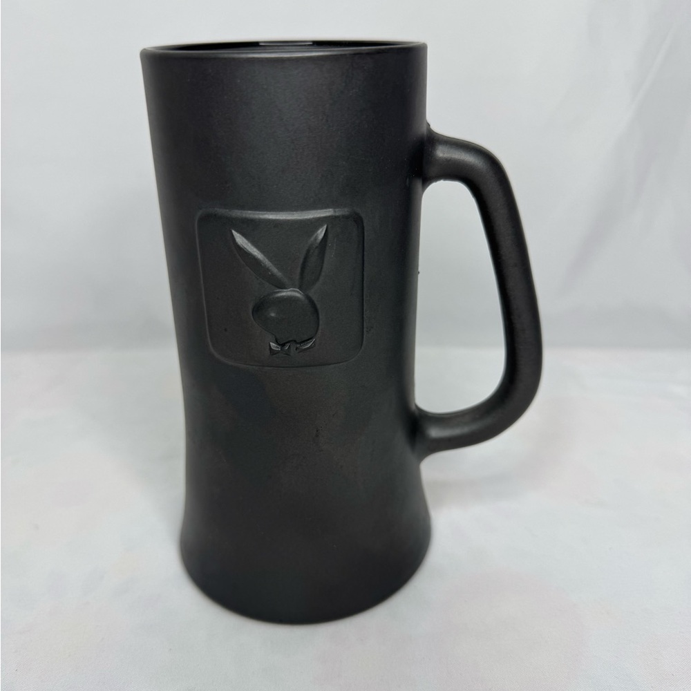Vintage Playboy Bunny Matte Black Glass Beer Stein Mug